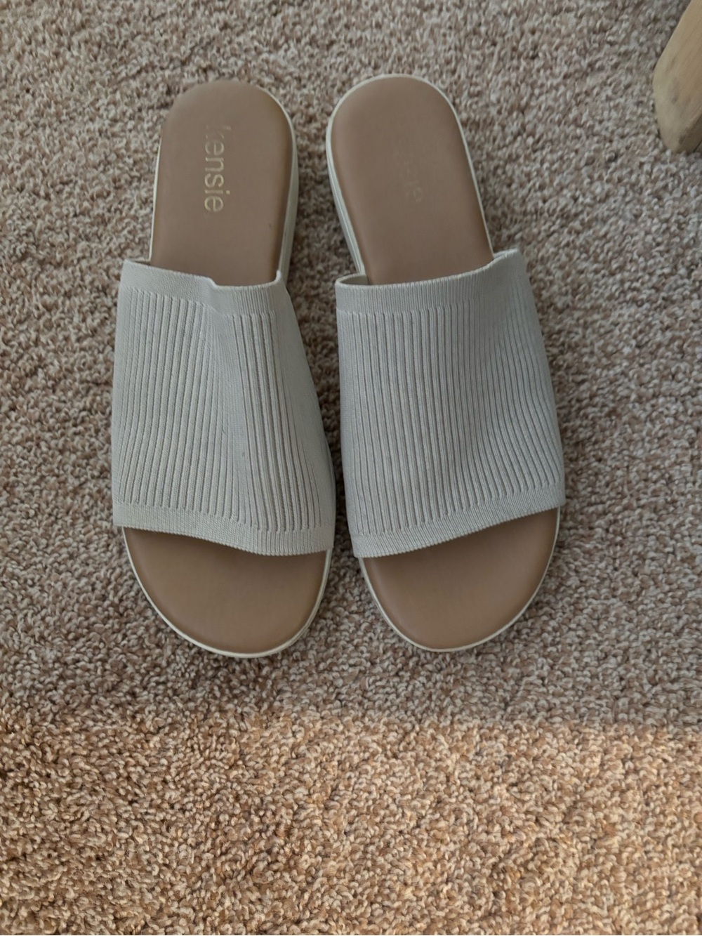 Kenzie Neutral Knit Slide Sandals in Light Taupe